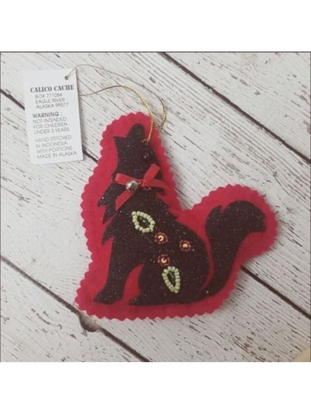 Alaskan Sparkly silhouette wolf ornament